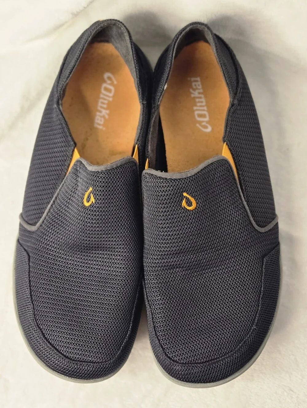 OluKai Nohea Moku Mens Charcoal Grey Orange Mesh Slip On Shoes Sneakers size 8